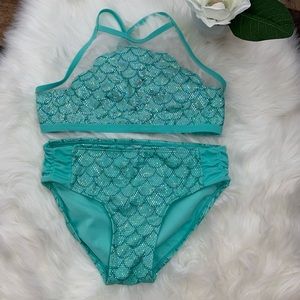 Justice Teal Mermaid Two Piece Swimsuit Girls 12